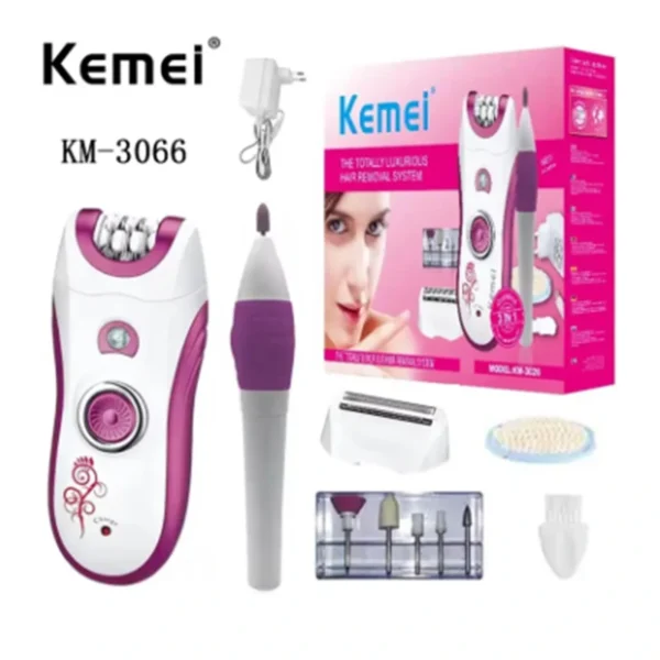 Kemei KM-3066
Electric 4 in 1 Women Shaver Female Body Hair Removal Razor Trimmer Facial Depilation Machine